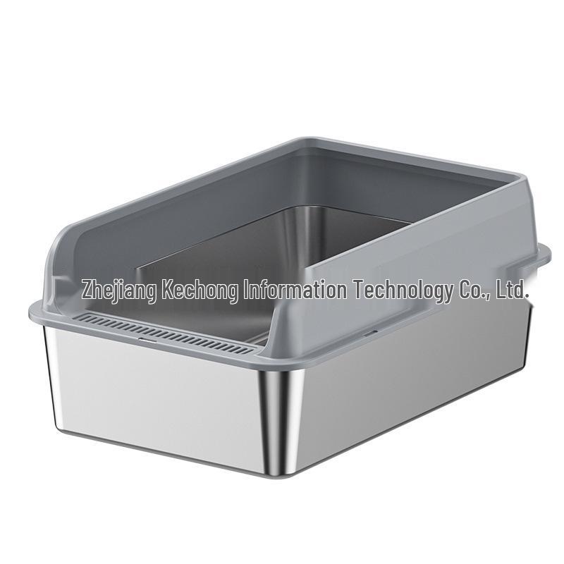 Stainless Steel High-Fence Extra Large Semi-Enclosed Cat Litter Box