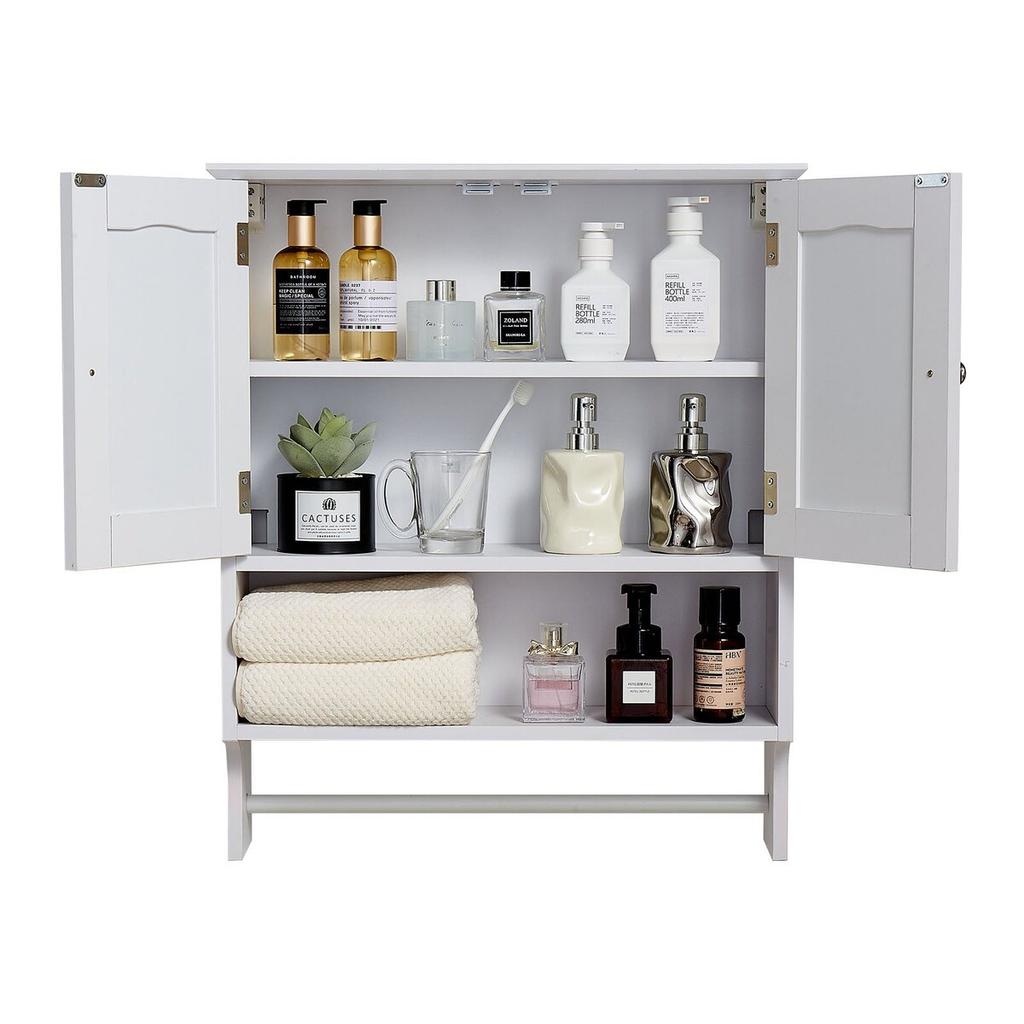 Bathroom Wall Cabinet, 2 Doors and Adjustable Shelf, Over the Toilet Storage Medicine Cabinet Wall Mounted, Hanging Organizer with Open Partition and