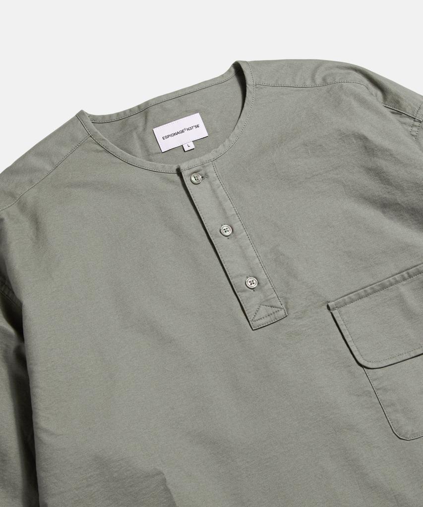 ESPIONAGE Cotton Oxford Henley Shirt Gray