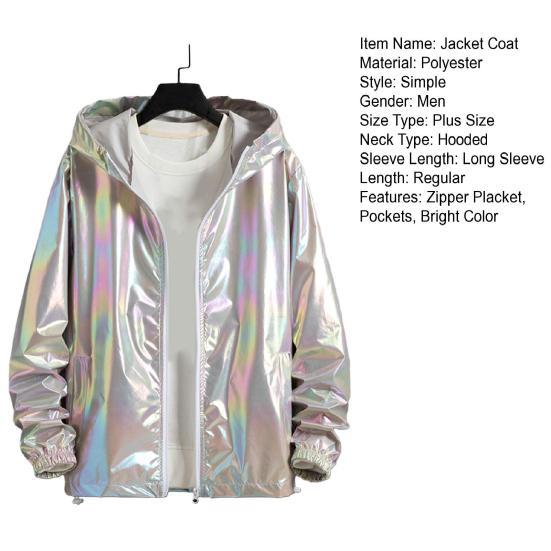 Spring Autumn Bright Colorful Sunscreen Jacket Men Hooded Long Sleeve Pockets Jacket Zipper Placket Men Coat Streetwear