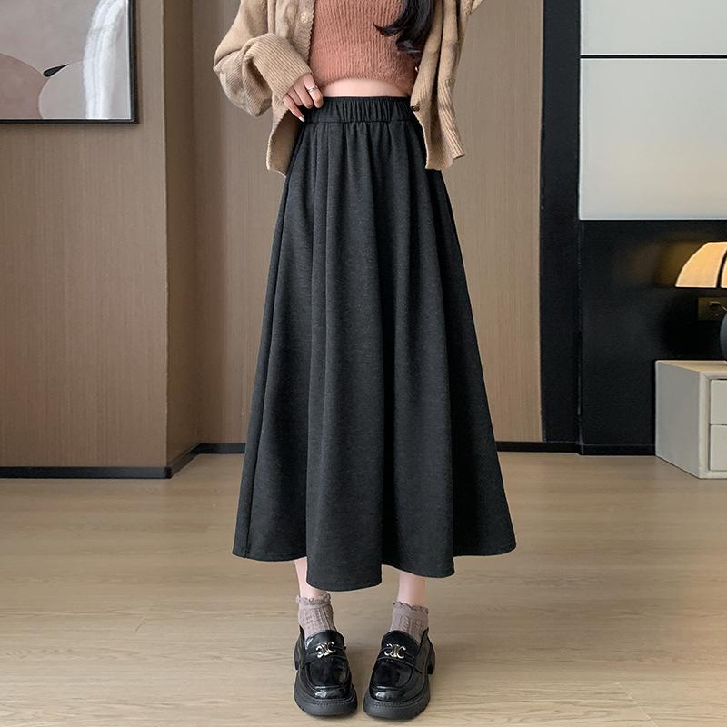

Осенне-зимняя женская юбка до середины тела, однотонная тонкая плиссированная юбка с высокой талией, большая распашная юбка средней длины, утолщенная плиссированная юбка L темно-серого
