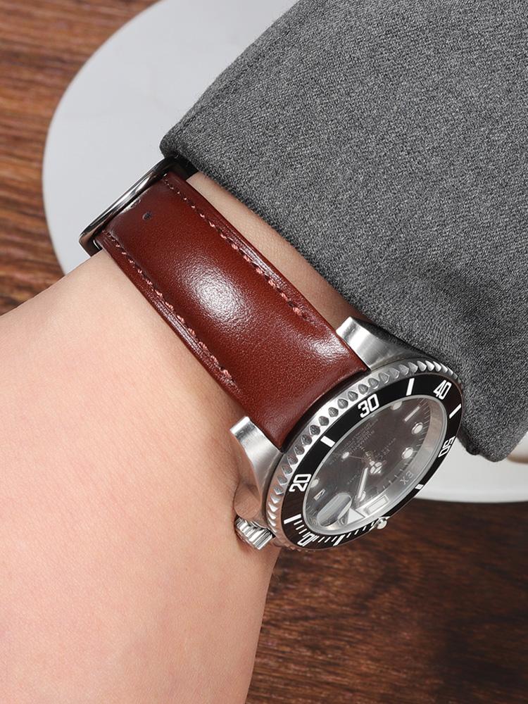 20mm For Any Brand Curved Arc Leather Watch Strap Genuine Cowhide Men Watchband For Rolex Gmt IWC Omega MIDO Citizen Bracelet