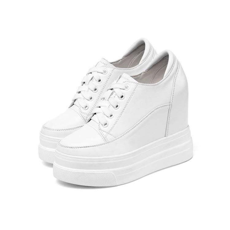 

12Cm inner height increase white shoes genuine leather 2025 new waterproof table super high heel single shoes spring and autumn thick sole casual leat 39 белый