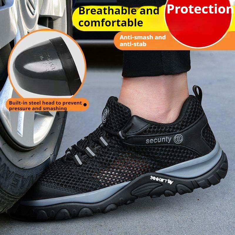 spring breathable work shoes summer mesh lightweight safety shoes steel toe work sneakers anti puncture industrial shoes for men