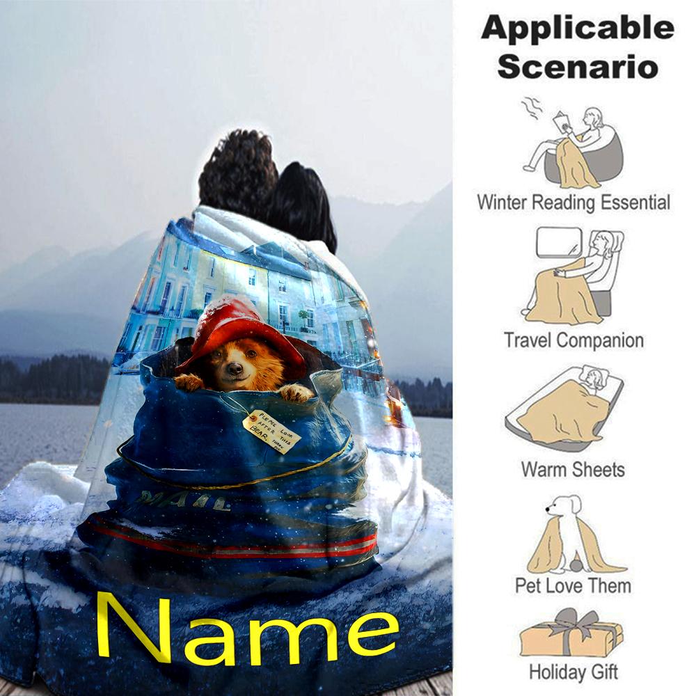 Customiz Name Personality Paddington Bear Blanket Soft &Warm Sofa Office Bed Travel Lunch Break Blanket, Gift Suitable All Seasons