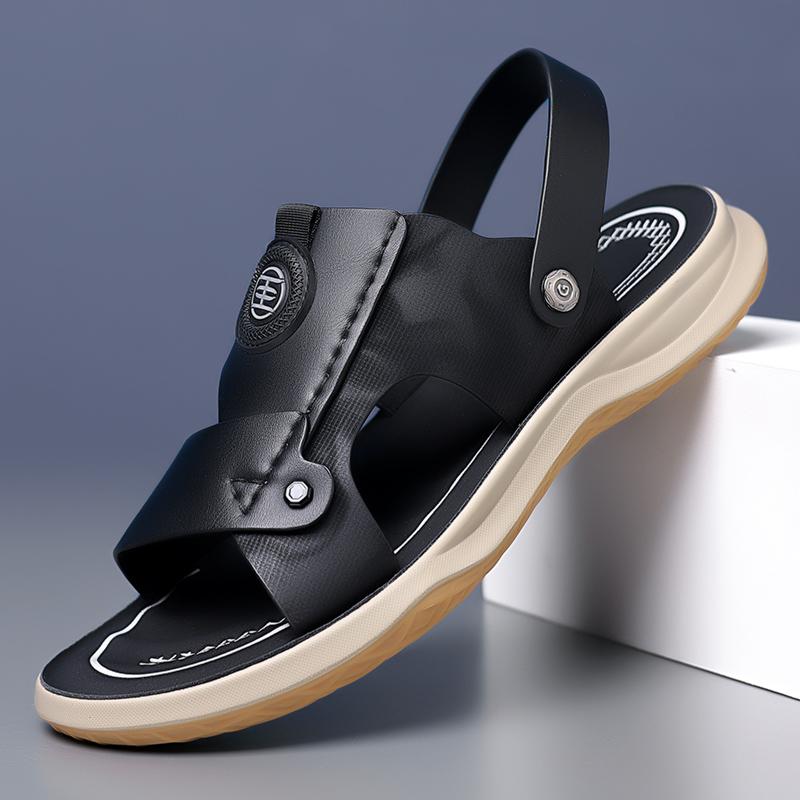FashionNew Arrival Hot Sale Men's Sandals Non-slip Casual Leather Soft Slippers Dual-Purpose Open-toe Summer Shoes Versatile Half Drag