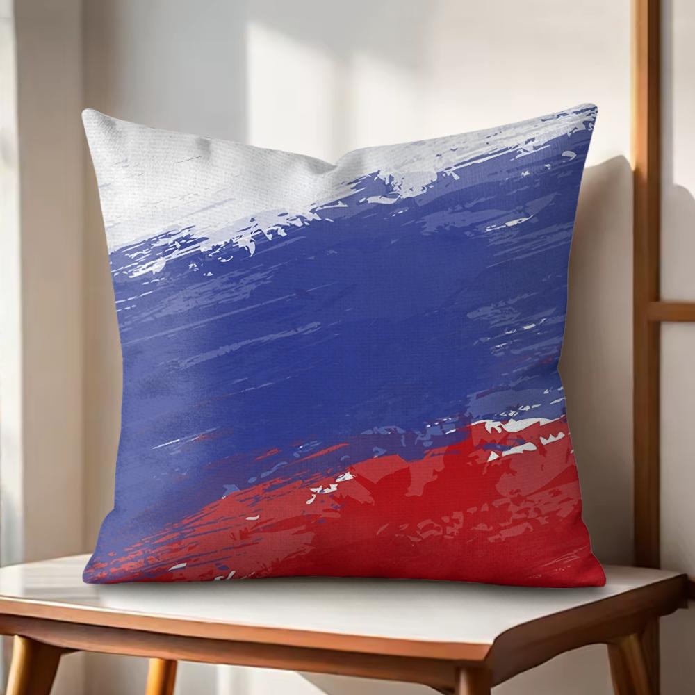 RRussia Flag Print Cushion Cover Natural Linen Organic Fabric DoubleSided Printing Couch Pillow Covers Home Decor