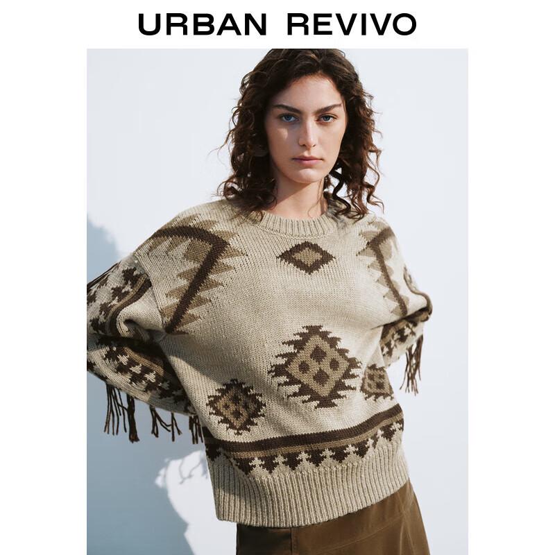 

UR 2025 Spring Women s Retro Fair Isle Tassel Knit Sweater M