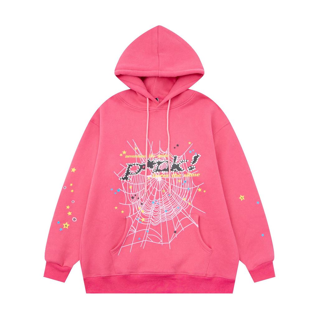 Trendy Sp5der 555 Men's Velvet Hoodie - European/American Style & Foam Print for Autumn/Winter