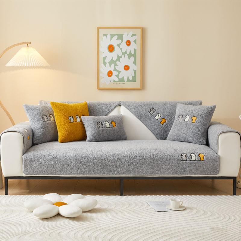 

Зимняя толстая подушка для дивана из овчины, плюшевая подушка, нескользящий кожаный чехол для дивана, высококачественный скандинавский простой зимний чехол 110*240