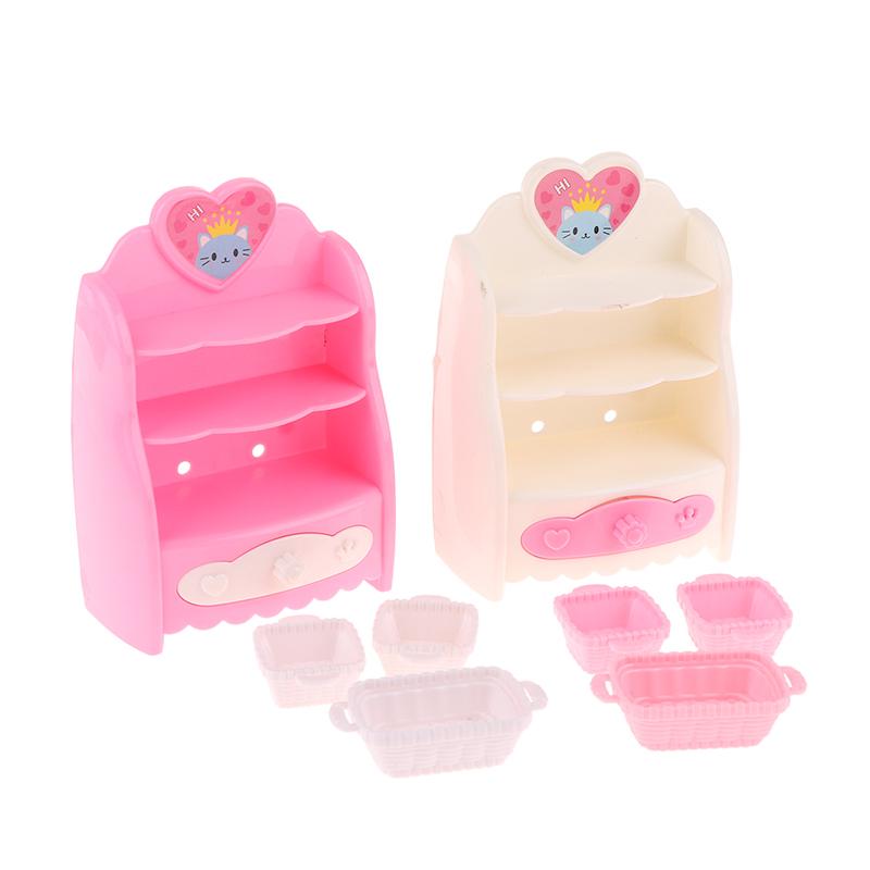 1:6 Dollhouse Miniature Kitchen Storage Cabinet W/Basket Cupboard Model Home Decor Toy Doll House Accessories