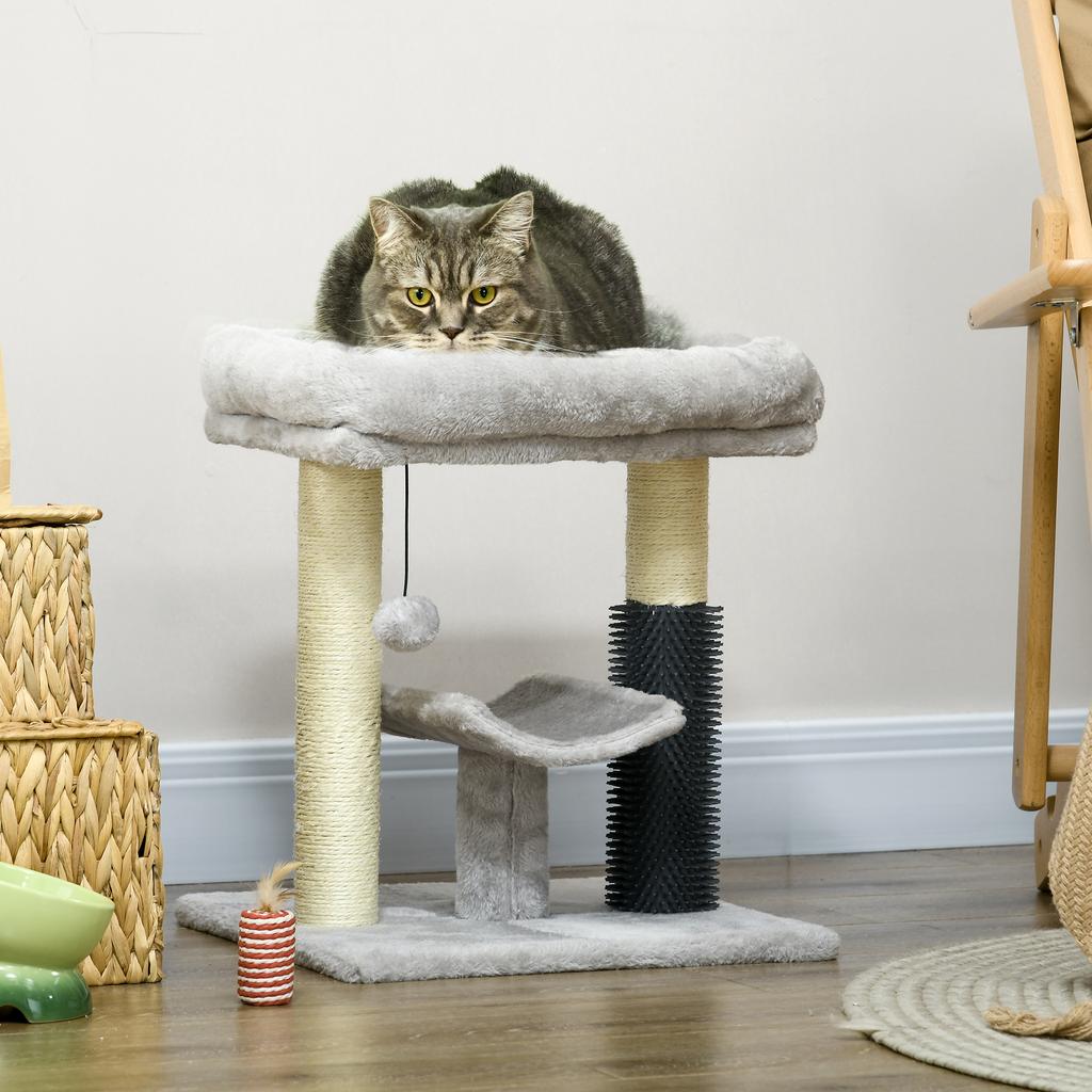 48cm Cat Tree with Scratching Posts, Bed, Perch, Self Groomer, Toy - Grey