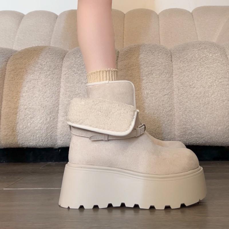 Thick-soled snow boots winter piled and thickened wool cotton shoes non-slip flip short boots 35