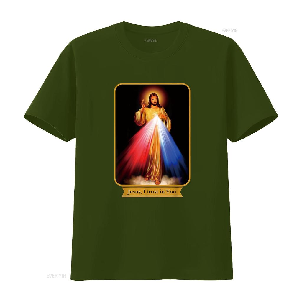 Gesù Misericordioso Confido in Te Maglietta Cattolica vintage Lavata Morbida Traspirante grafica Elasticizzata streetwear Comoda