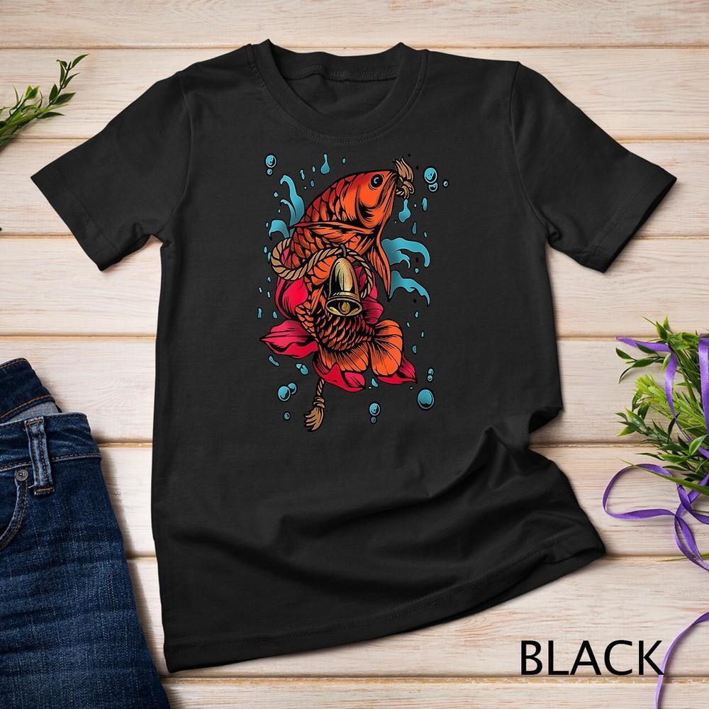 Womens Golden Bell and Lotus Flower Koi Fish Tees Unisex T-shirt 3XL