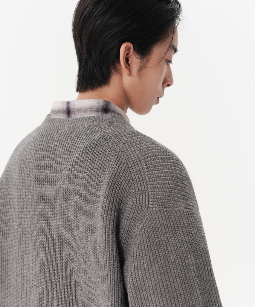 Musinsa Standard Relaxed Ribbed Round Neck Cardigan [Melange Light Gray]