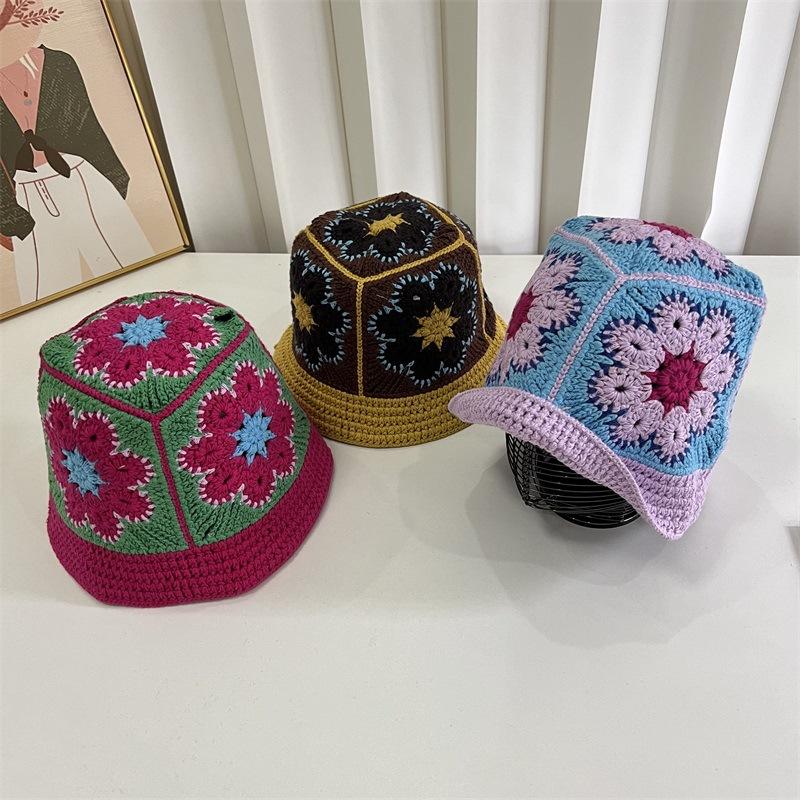 Retro color handmade knitted fisherman's hat children spring and autumn versatile atmosphere breathable washbasin hat