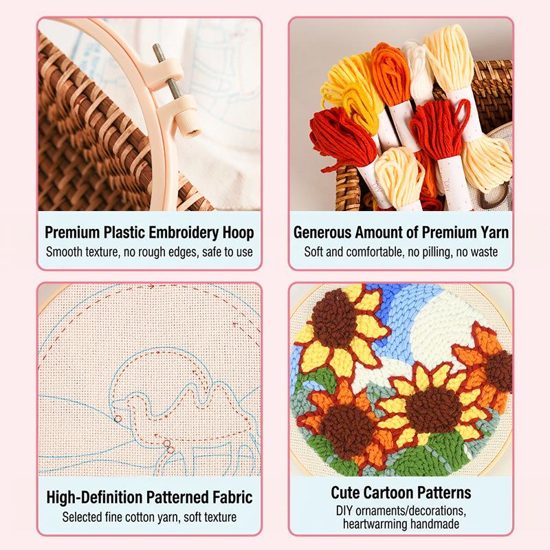 1Set Embroidery Floral Pattern DIY Punch Needle Embroidery Kit with Yarn Starter Kit Poking Cross Stitch Tools For Knitting
