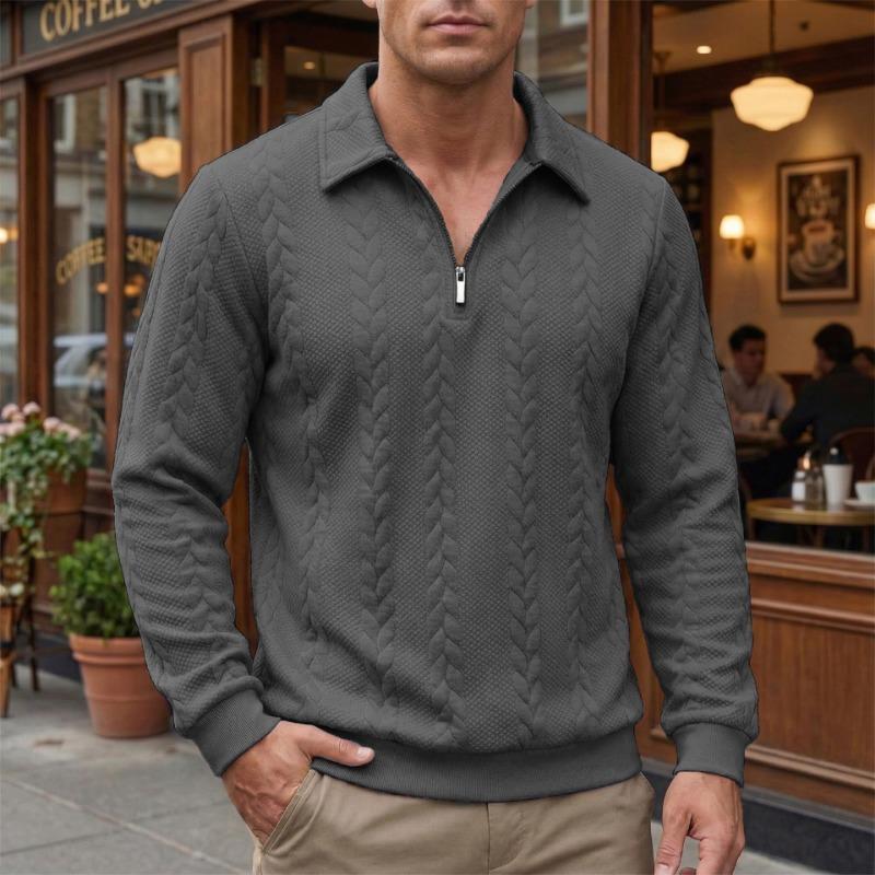 Men's Cable Knit Textured Half-Zip Polo Collar Sweater