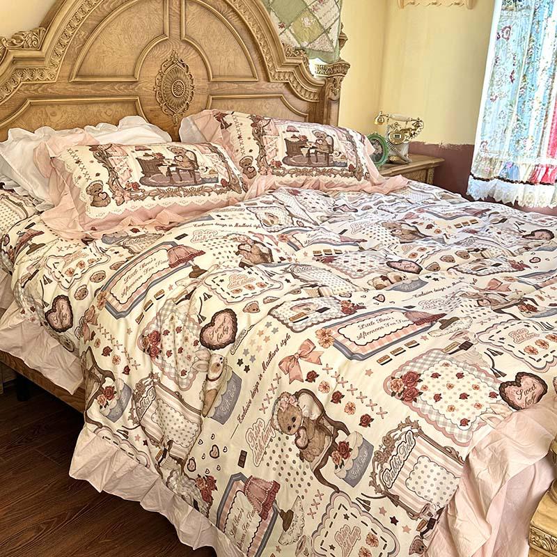 Cute Cartoon Lolita Pure Cotton Bedsheet and Duvet Cover Set – All-Cotton, Four-Piece Set