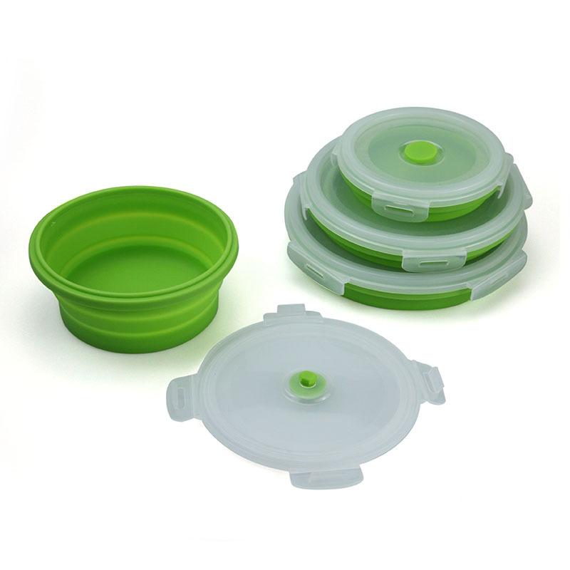 Foldable silicone microwave lunch box, round refrigerator storage box, food storage container, lunch container