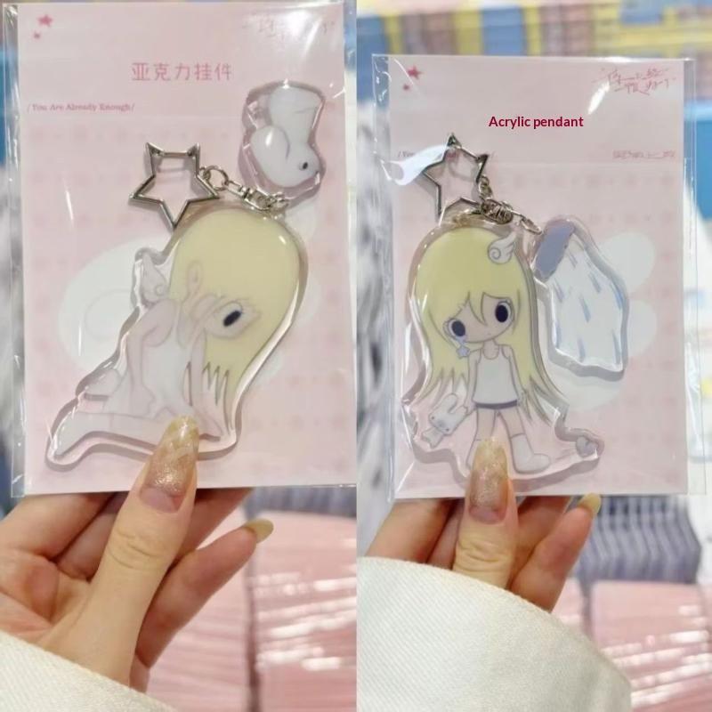INS Fashionable Acrylic Keychain Set Cute Angel Girl Star Cartoon Charms Women Bag Charm Graduation Gift