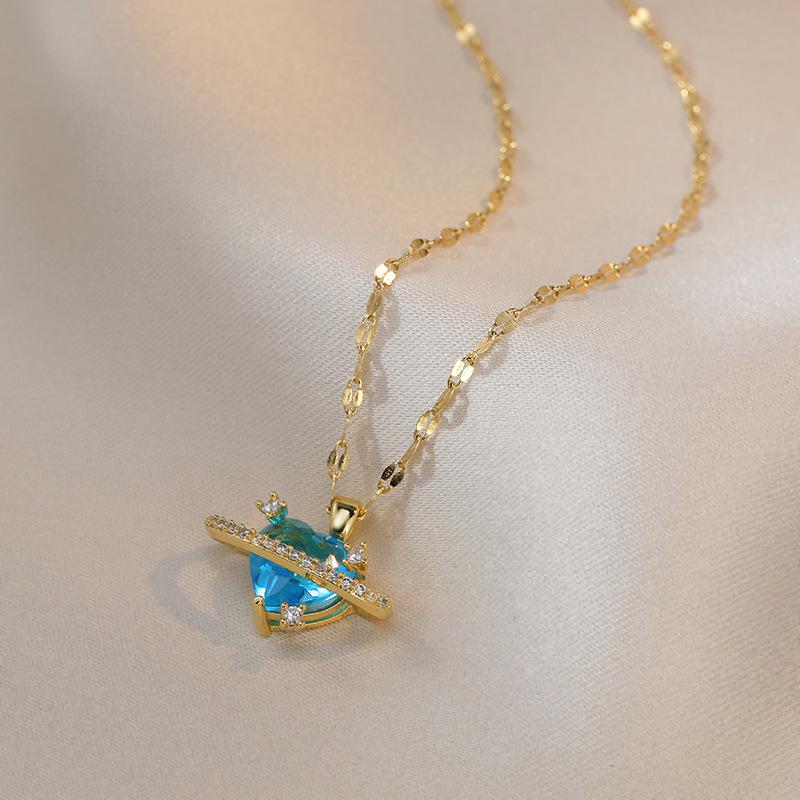 Women's Fashion Heart Planet Necklace – Diamond Inlaid Heart Pendant On Clavicle Chain