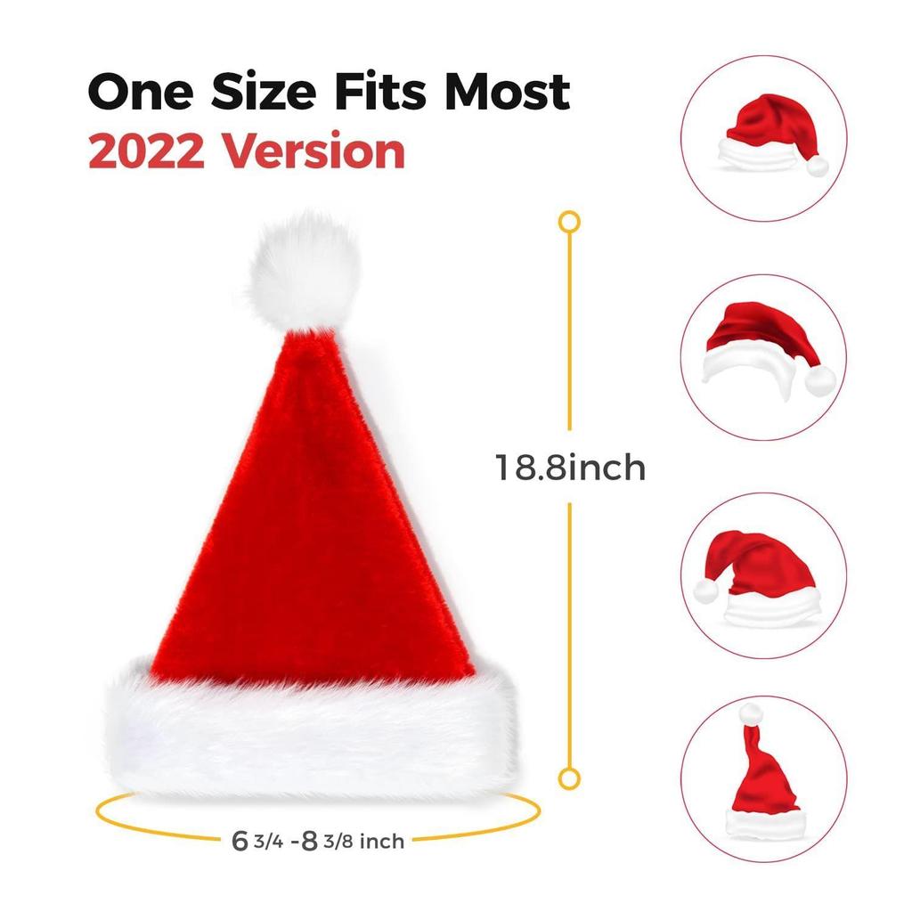 Red White Velvet Classic Fur Merry Christmas Caps (Set of 3) Santa Claus Hats for Kids Babies Adults Caps Santa Claus Hats Christmas Tree Decoration