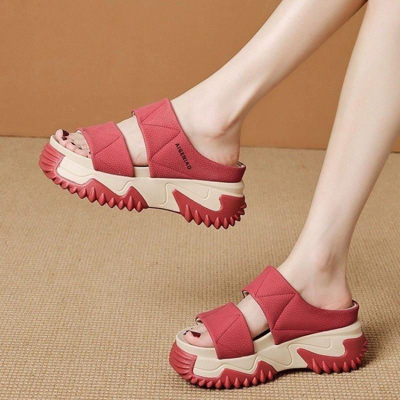 Letní svrchní oblečení Dámské sandály s vysokým podpatkem, pantofle s tlustým dnem