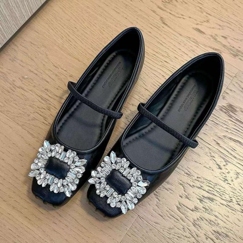 Elingstudio Miao ballet shoes! Square head rhinestone soft leather single shoes women's spring and summer new flats