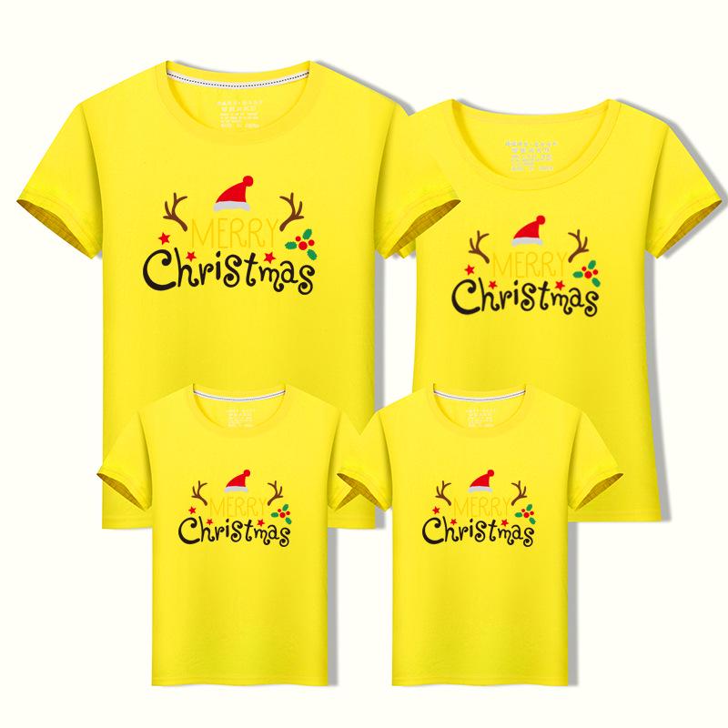 High-End Pure Cotton Family Christmas T-Shirt Set - Mother & Daughter Matching Short Sleeves for Families of Three or Four