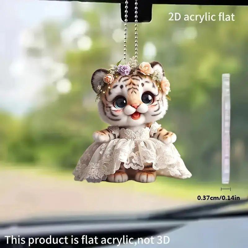 Charming Acrylic Wedding Dress Tiger Pendant For Festive Car Mirror Decoration