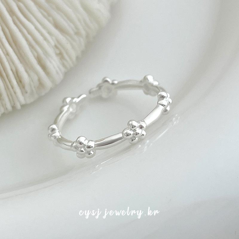 Cui Yan S925 Sterling Silver Open Adjustable Flower Ring for Women - Simple Korean Design Open Adjustable