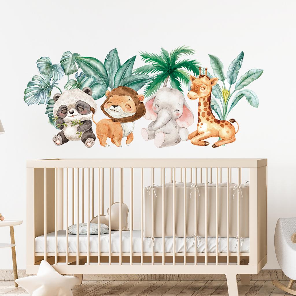 Jungle Animals Giraffe Elephant Wall Stickers for Kids Room Baby Nursery Children's Room Decoration Wall Decals
