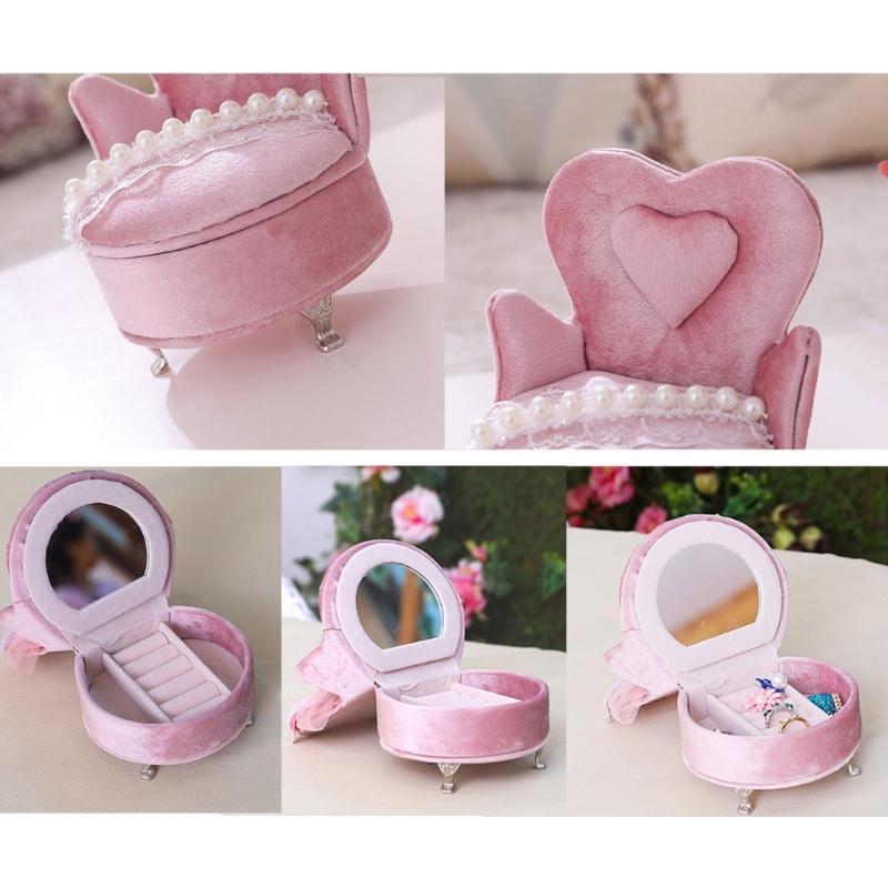 Openable Pink Furniture Jewelry Box Earrings Bracelet Ring Necklace Display Storage Cases Mini Armchair for Dollhouse