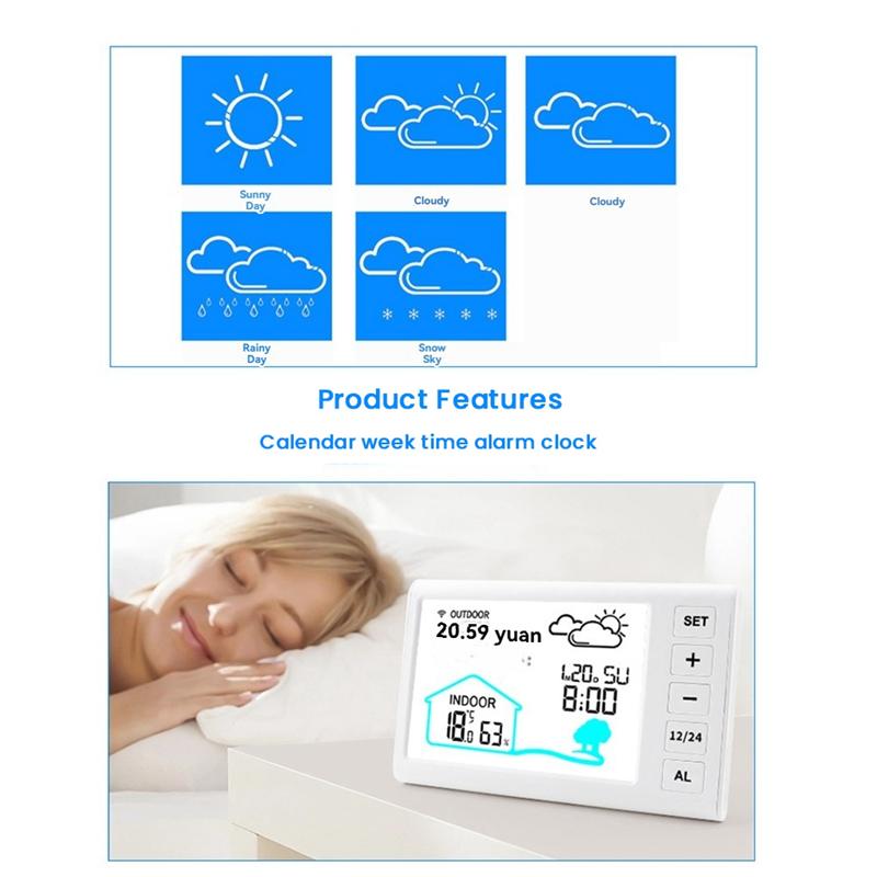 AB34-Indoor Outdoor Thermometer Hygrometer Wireless Weather Station Home Weather Forecast Clock Weather Stations