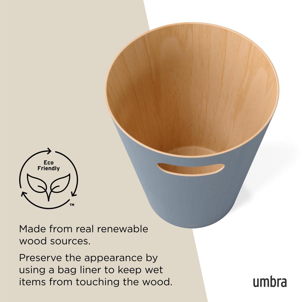 Official Umbra Woodrow Slate Natural Dustbin Can, Blue, 7.5L, Wood, Round, Lidless,