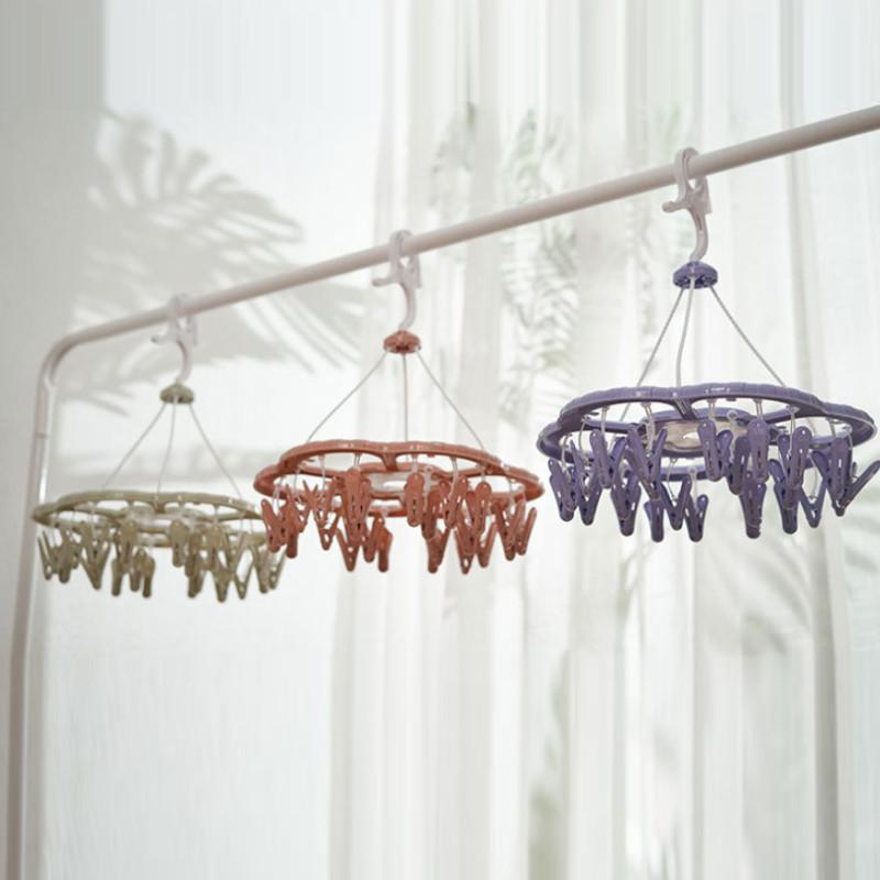 Portable Round Clothes Drying Rack With Multiple Clips Ideal For Indoor Use