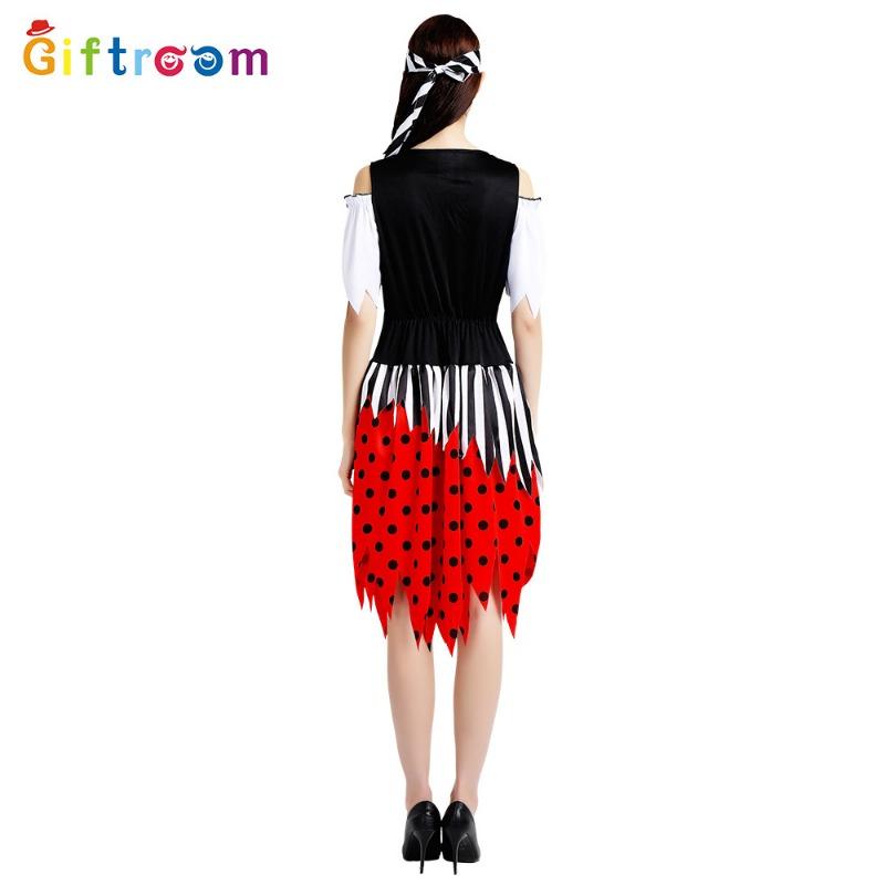 Halloween adult female red dress black dot pirate theme character imitation costume