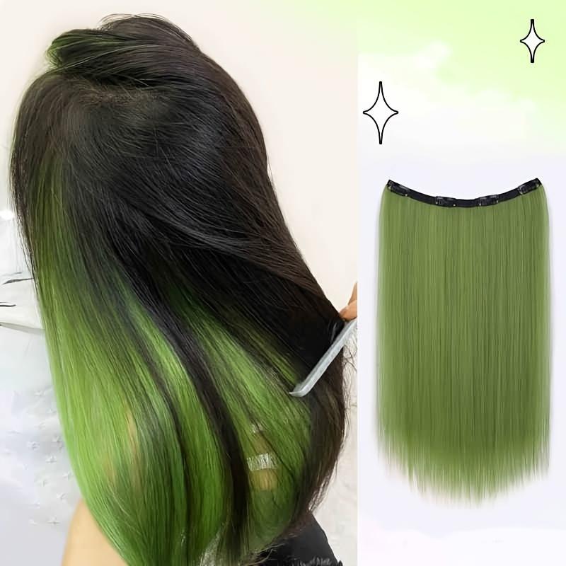 Synthetic Long Straight Clip In One Piece Hair Extension 4 Clips Inner Layer Hidden Hair Color Hair Piece Color Wig