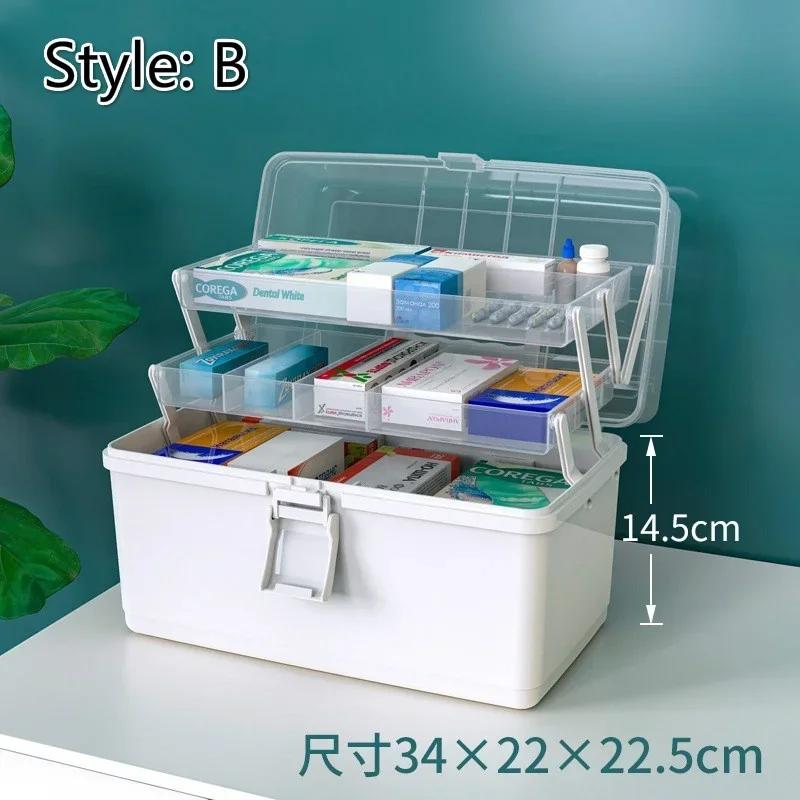 

Медицинская коробка большой вместимости с ручкой, многослойный портативный медицинский пластиковый органайзер, бытовые коробки для хранения лекарств Style B-White