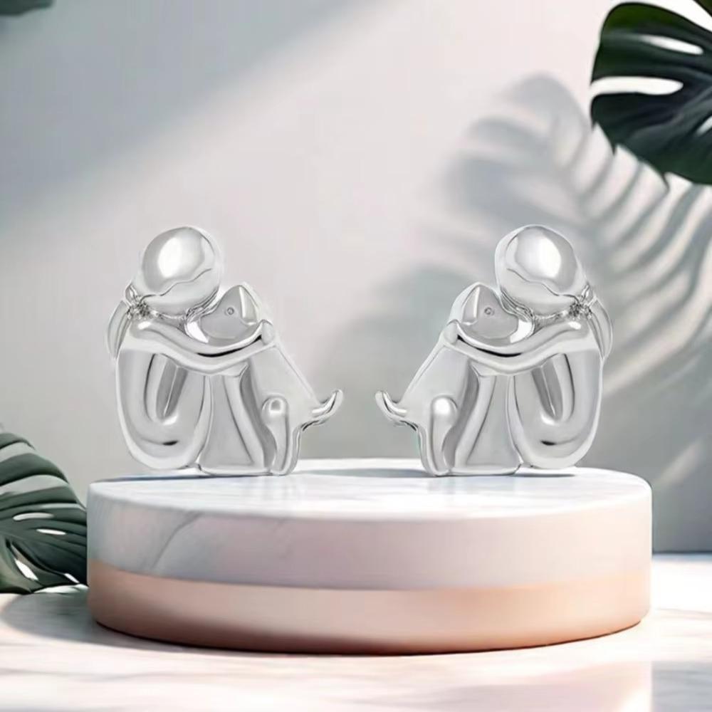 Personality Stainless Steel Little Girl Ang Dog Hug Pendant Necklace for Women Cute Charm Cartoon Christmas Friendship Jewelry