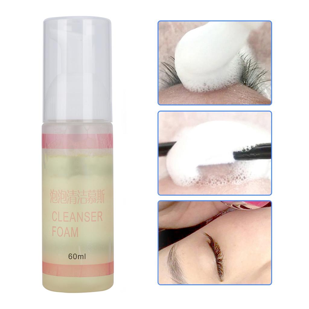 60ml Eyelash Extension Foam Cleaner Professional Mild Deep Cleaning Makeup Remover for Grafting Eye Lashes