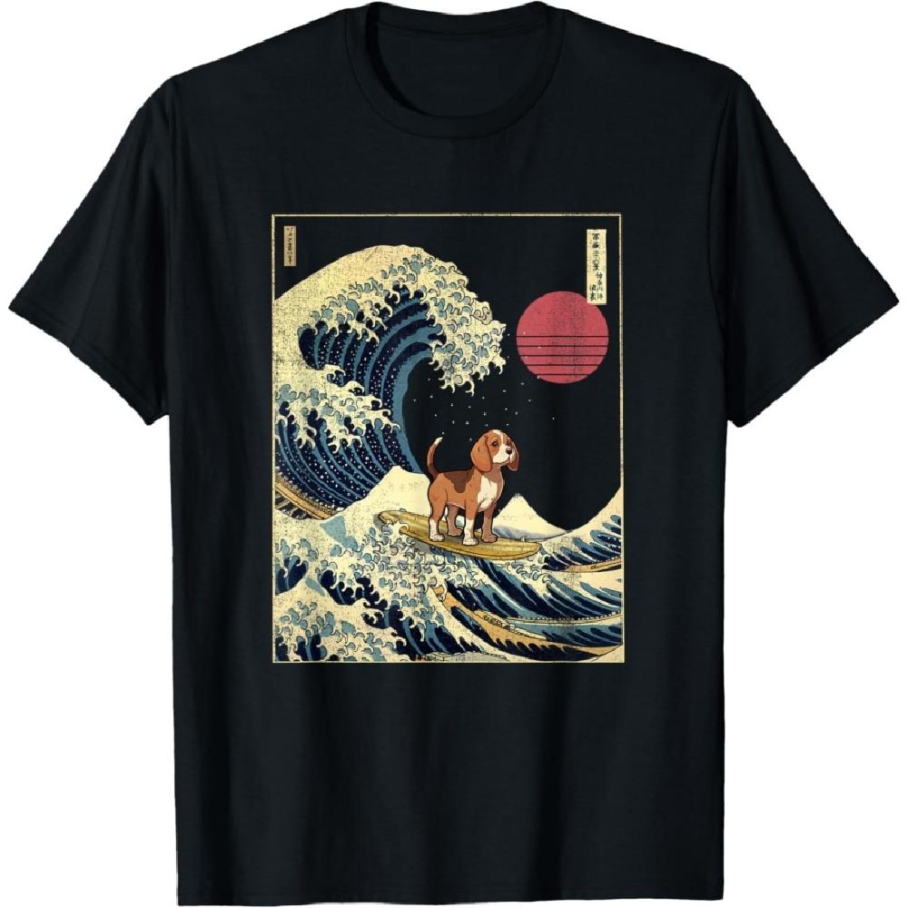 

Beagle Japanese Kanagawa Wave Funny Surf Dog T-Shirt S