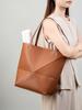 Geometric Foldable Retro Leather Tote - Large Capacity
