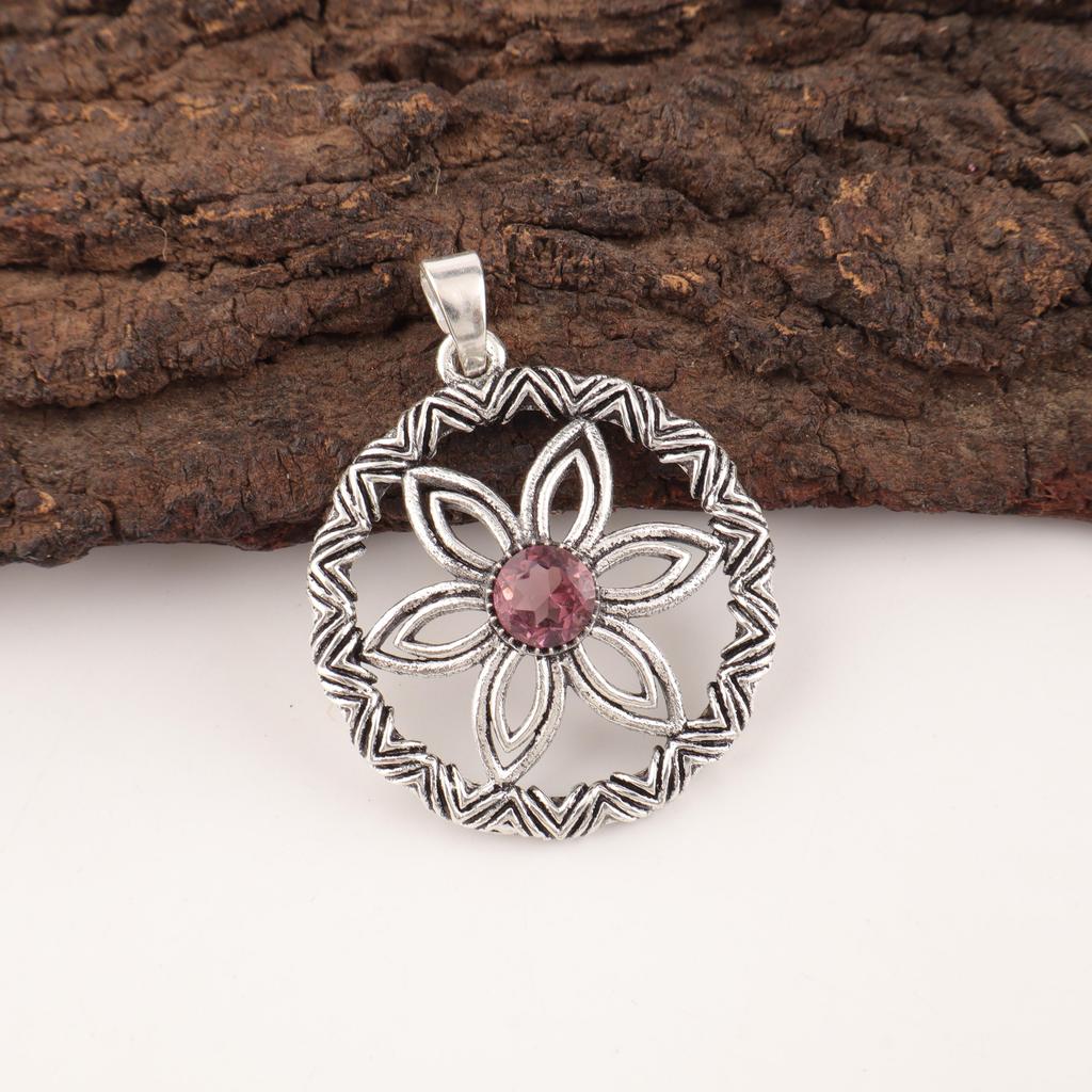 Rhodolite Gemstone Jewelry, Handmade Silver Pendant, 925 Solid Sterling Silver Pendant For Mother's Gift