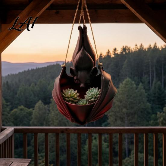 Creative Bat Shaped Flower Pot Hanging Plant Pot Halloween Planter 3D Printed Gothic Small Planters for Windowsill Holder Indoor Outdoor Home Garden