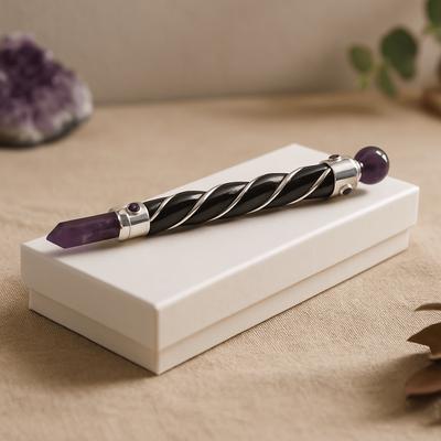 Amethyst Heilungsstab - Gedrehte Silberkugel