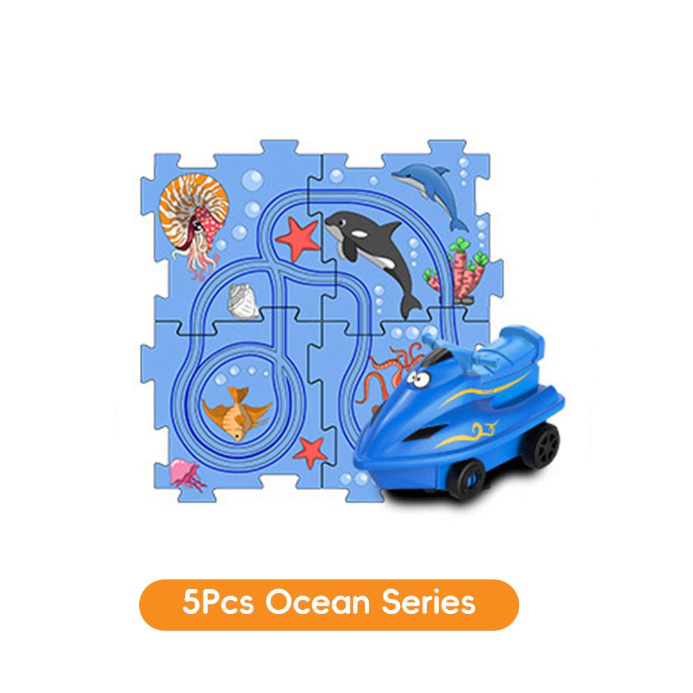 

Kids Puzzle Electric Railroad Speeder DIY Assembly Track Set Montessori Education Toy Gift for Boys Girls 5Pcs Ocean Series