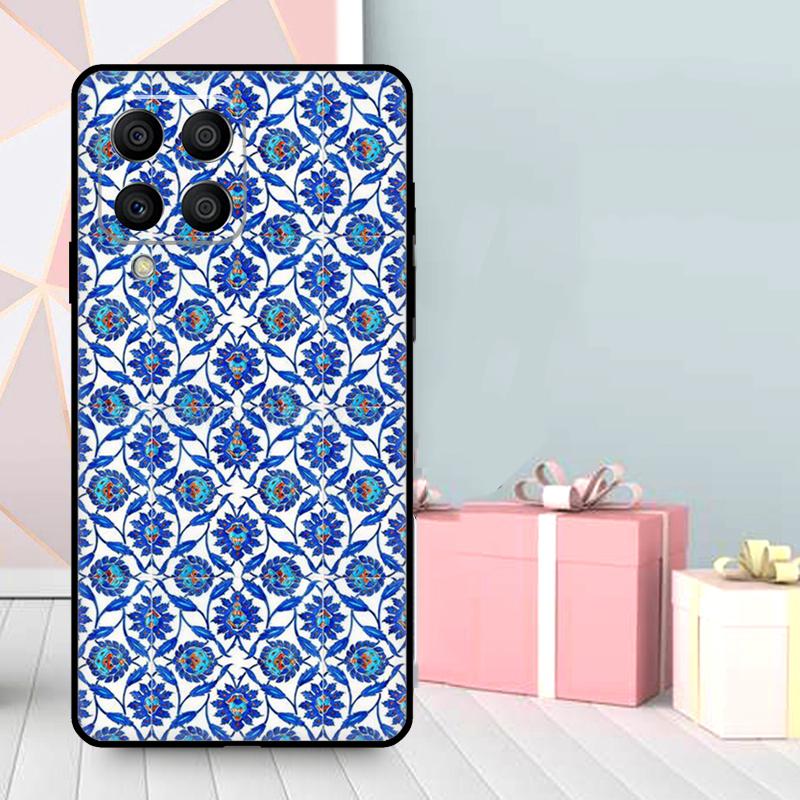 Square Turkish Flower Tiles Case For Samsung Galaxy M16 M31 M21 M13 M33 M53 M15 M35 M55 M36 M56 M12 M32 M52 M14 M34 M54